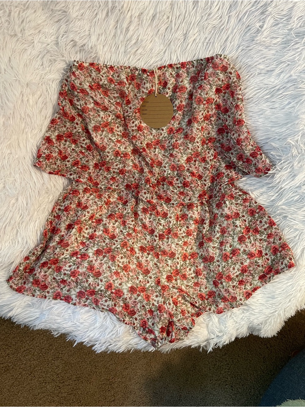Strapless pink rose Floral Bohemian Ruffle flowing chiffon romper